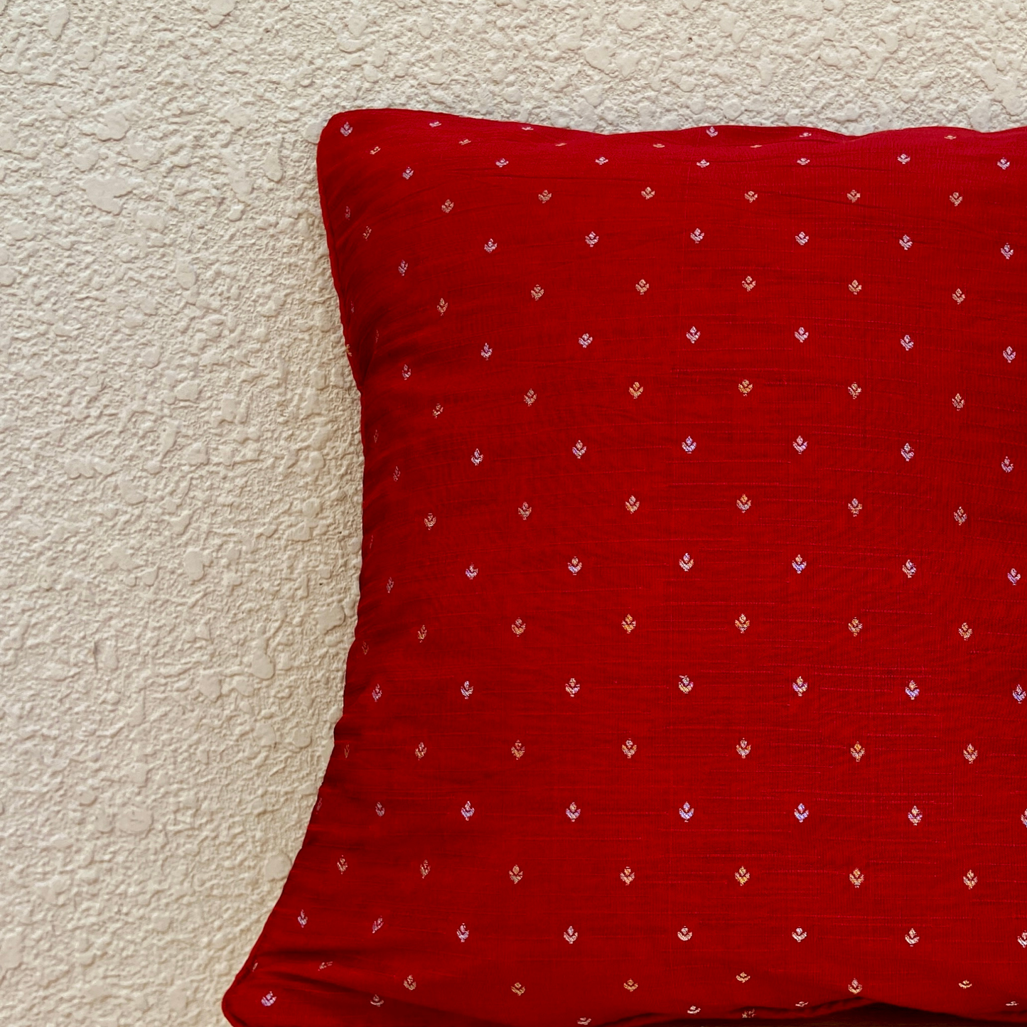 Festive Red with Tiny Silver Motif cushion covers 16 x 16 inches