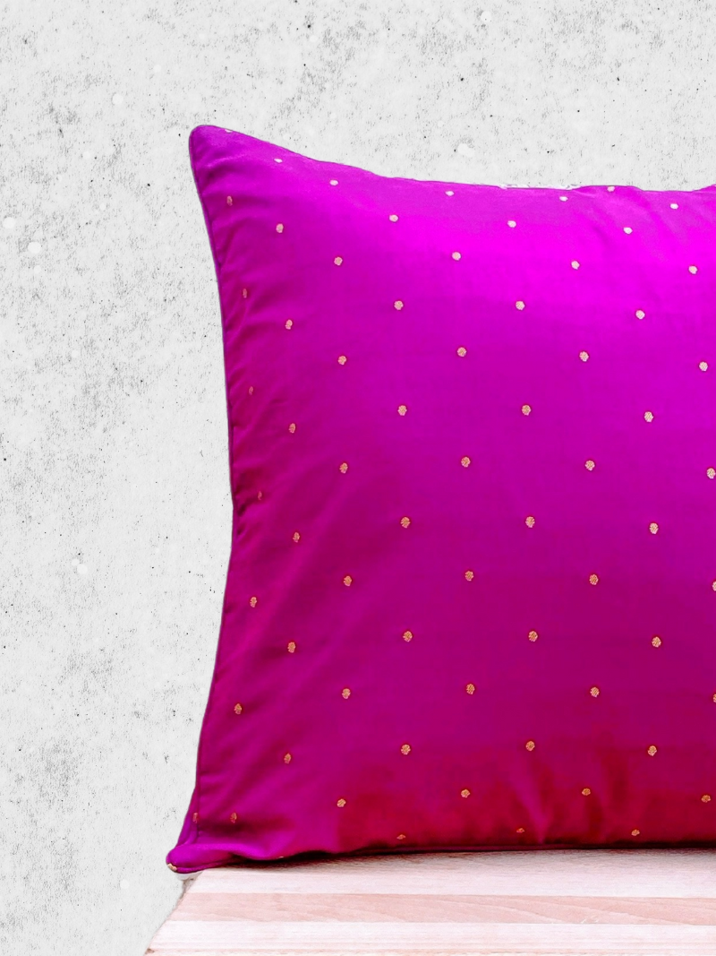 Elegant, Smart Cushion Cover 16 x 16 inches - Rani Pink with Polka dot Motif