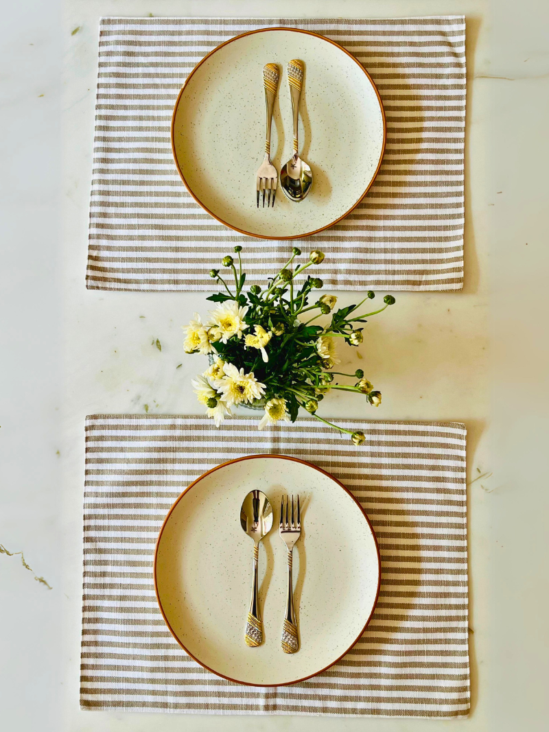 Cotton Canvas Elegant Placemats- Grey Stripes