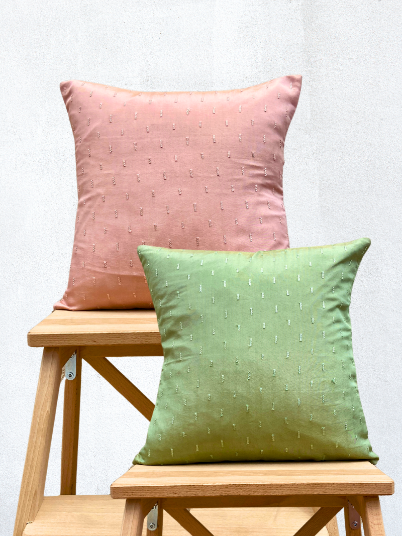 Minimalistic Elegant Pink Sequins & Mint Green Sequins Cushion Cover Combo