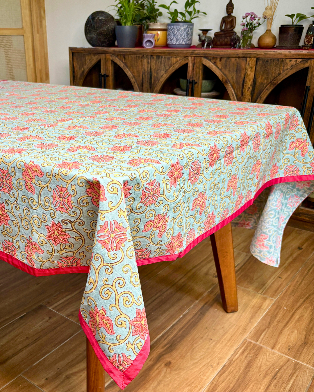 100% Cotton Table Cover for Square Dining Table, Printed Table Cloth for Dining/Center Table, for Upto 4 ft x 4 ft Table (Flower Trail 60" x 60" - Square)
