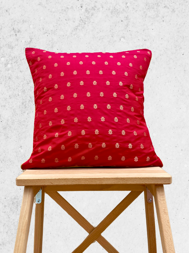 Festive Red with Muted Gold Motif cushion covers 16 x 16 inches