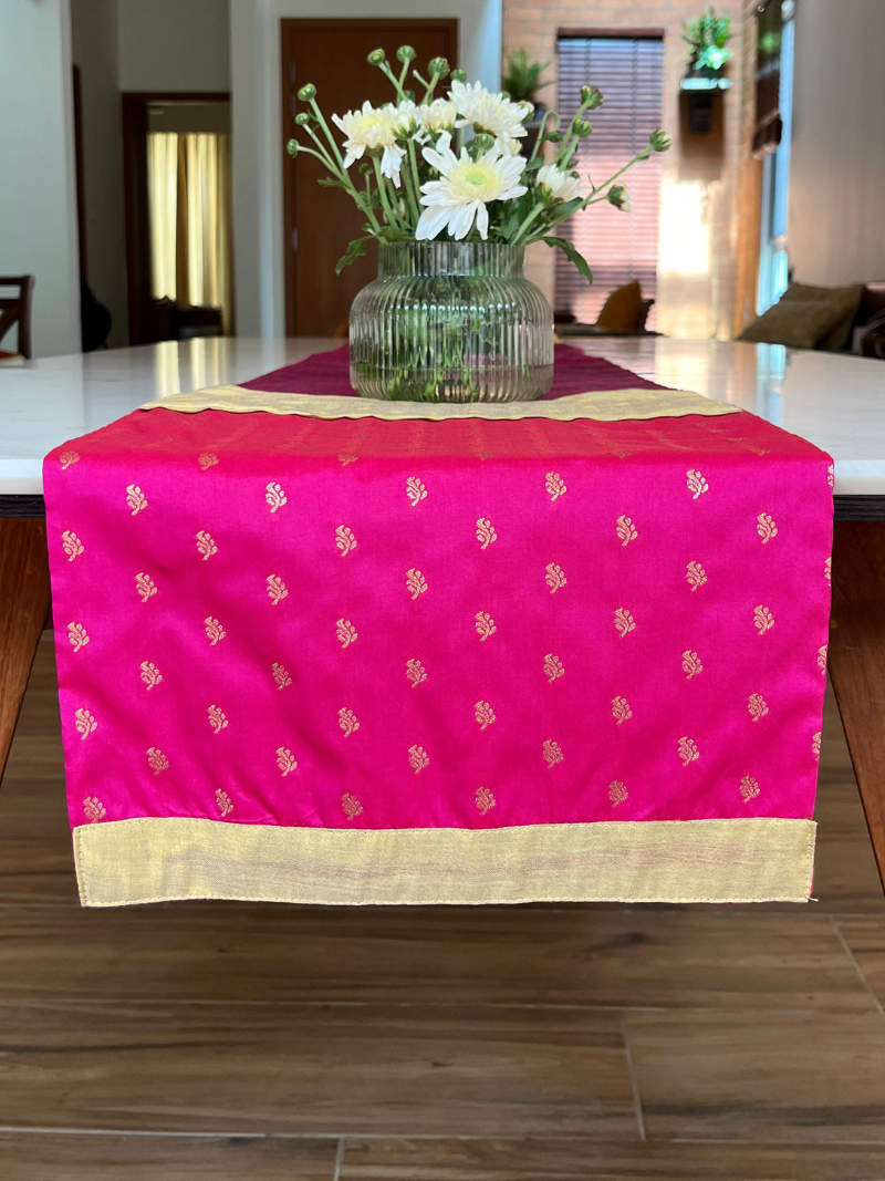 Festive Elegant Table Runner for 6 or 8 seater dining - Pink with Border