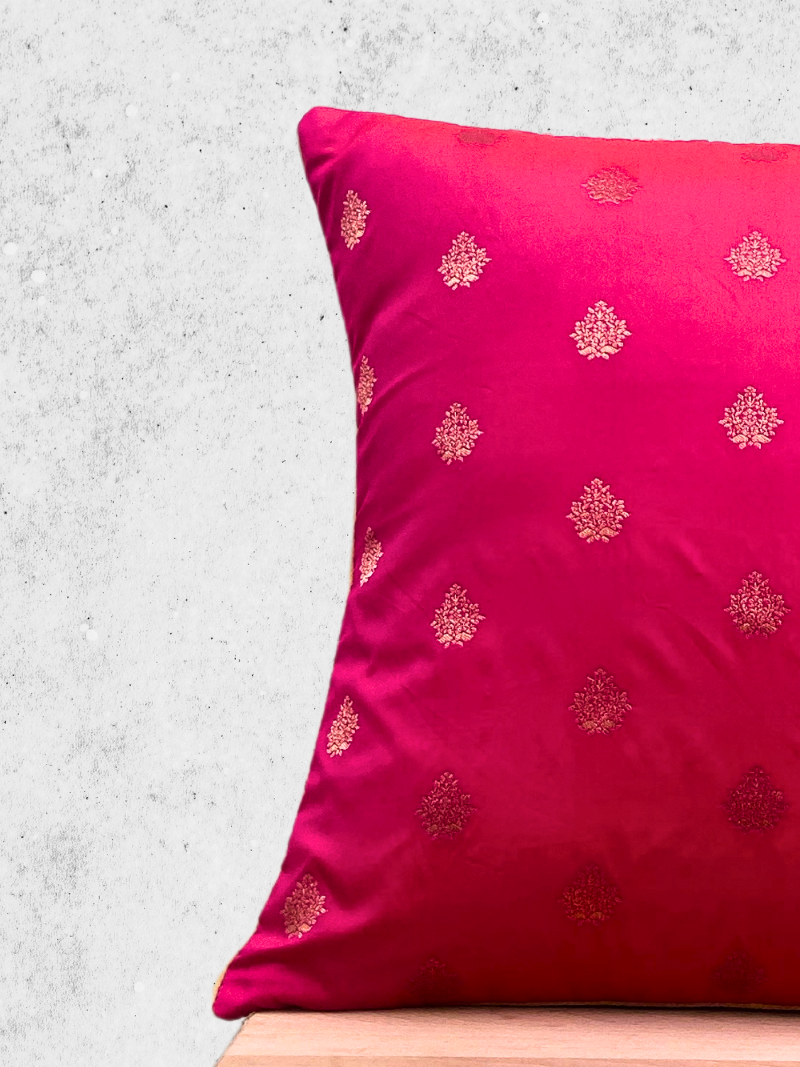 Festive Pink with Beautiful Muted Gold Motif cushion covers 16 x 16 inches