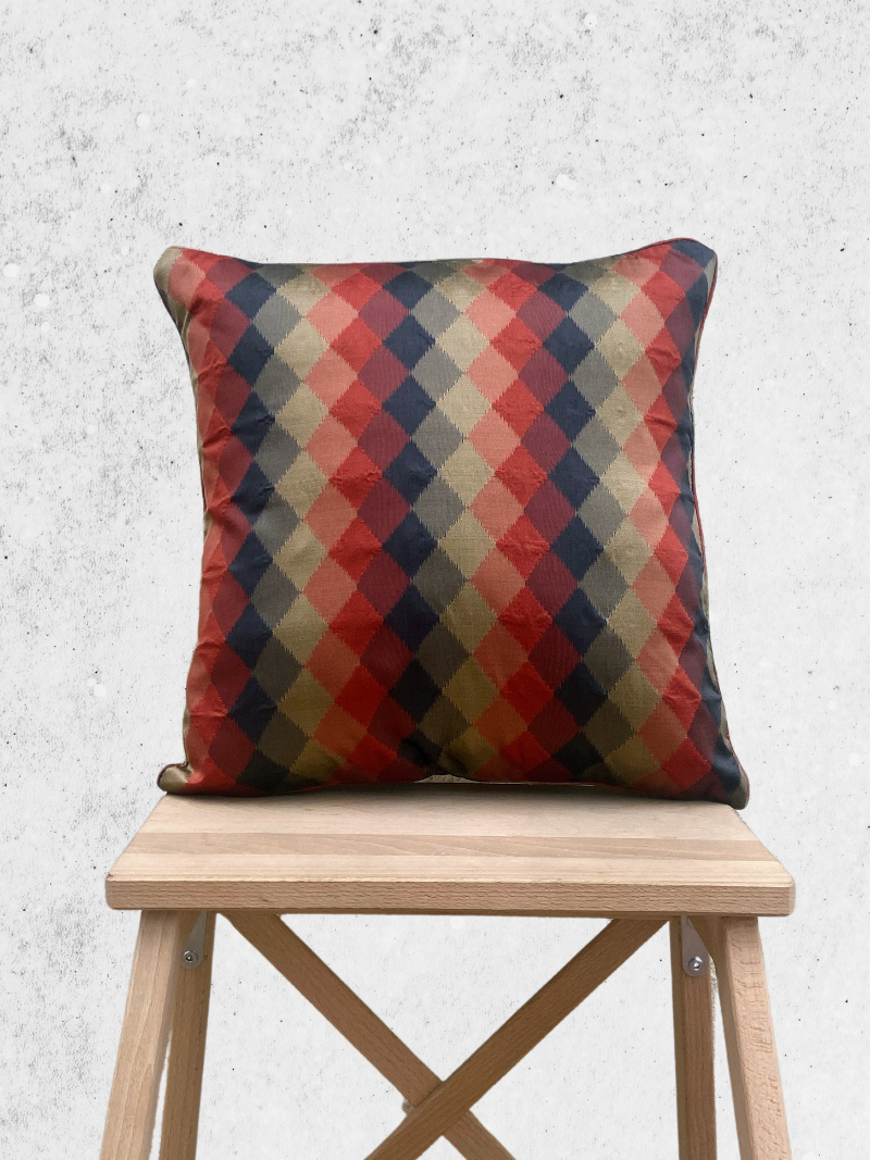 Elegant Rust, Grey & Muted Gold Cushion Cover 16 x 16 inches - Diamond Pattern