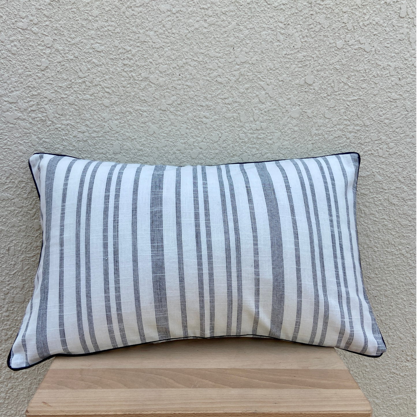 White with Grey Strip Print cushion cover 12 x 20 inches