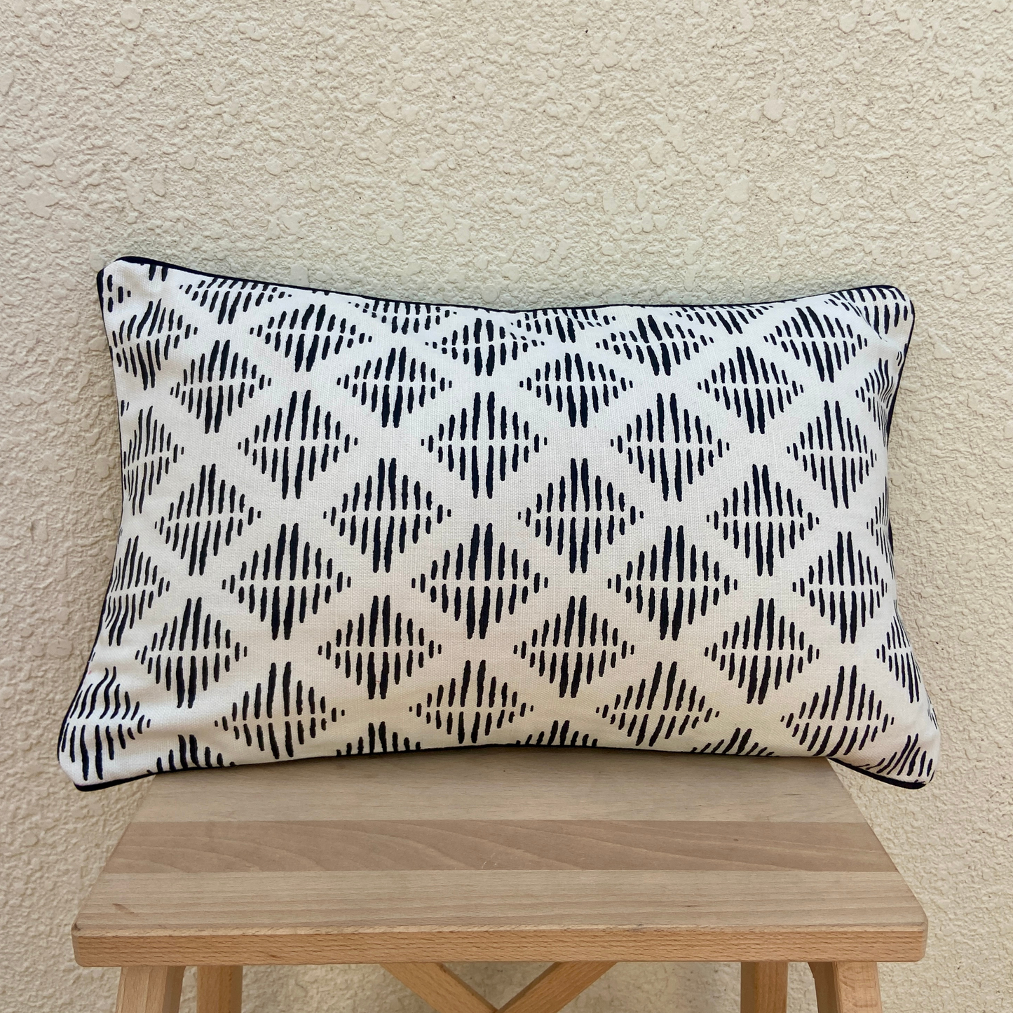 White with Black Diamond Print cushion cover 12 x 20 inches