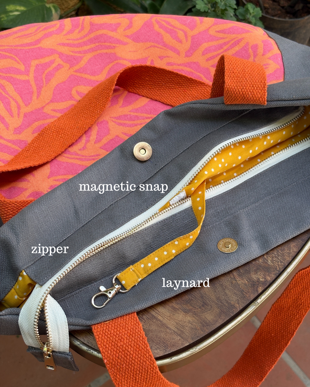 Big Encircle Bag - Grey and Pink Orange Pockets