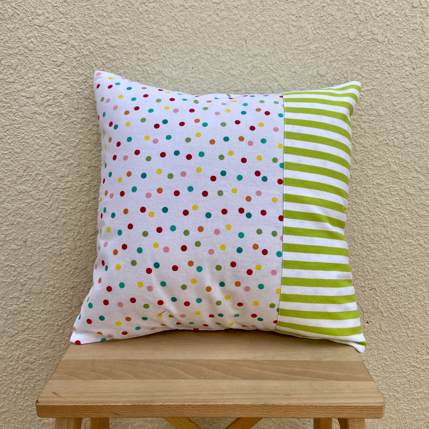 Colourful Dot and Green Strips cushion cover 16 x 16 inches