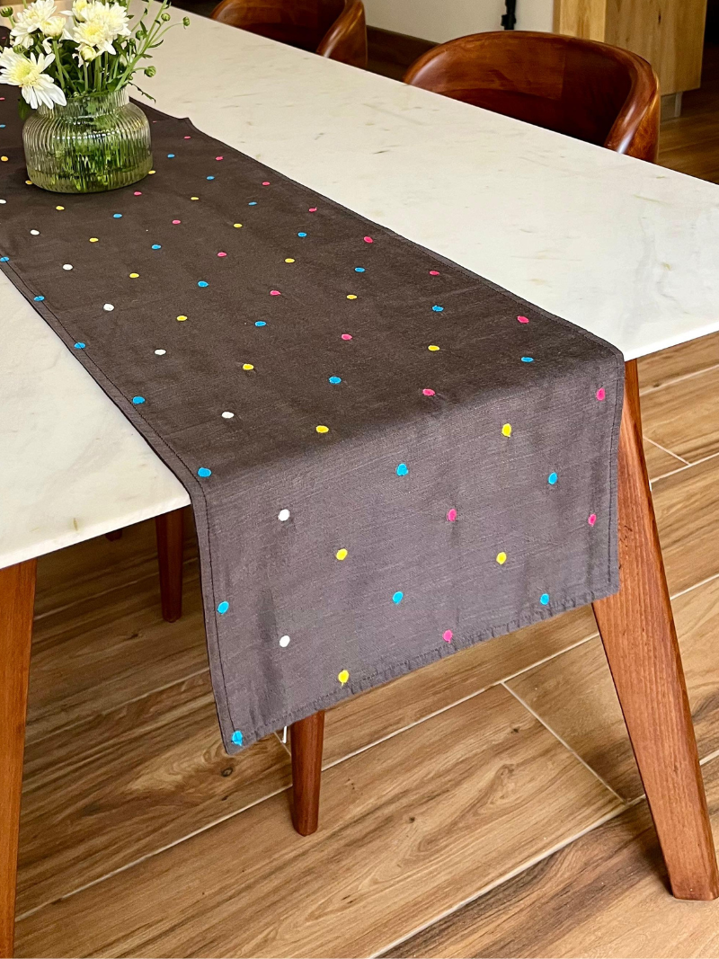 Grey multi coloured polka dot Table Runner for 6 seater or 8 seater dining