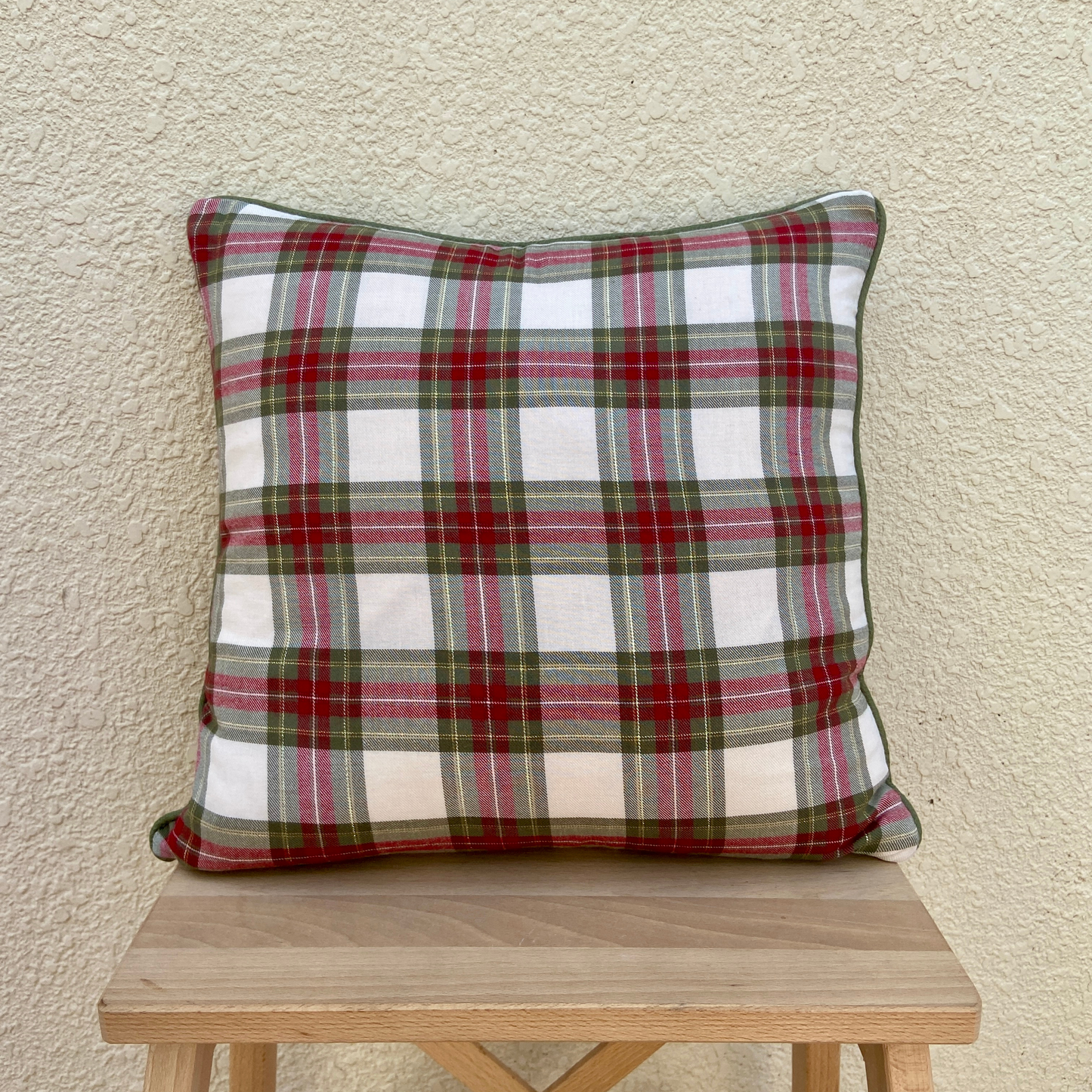 Off White tartan print cushion cover 16 x 16 inches