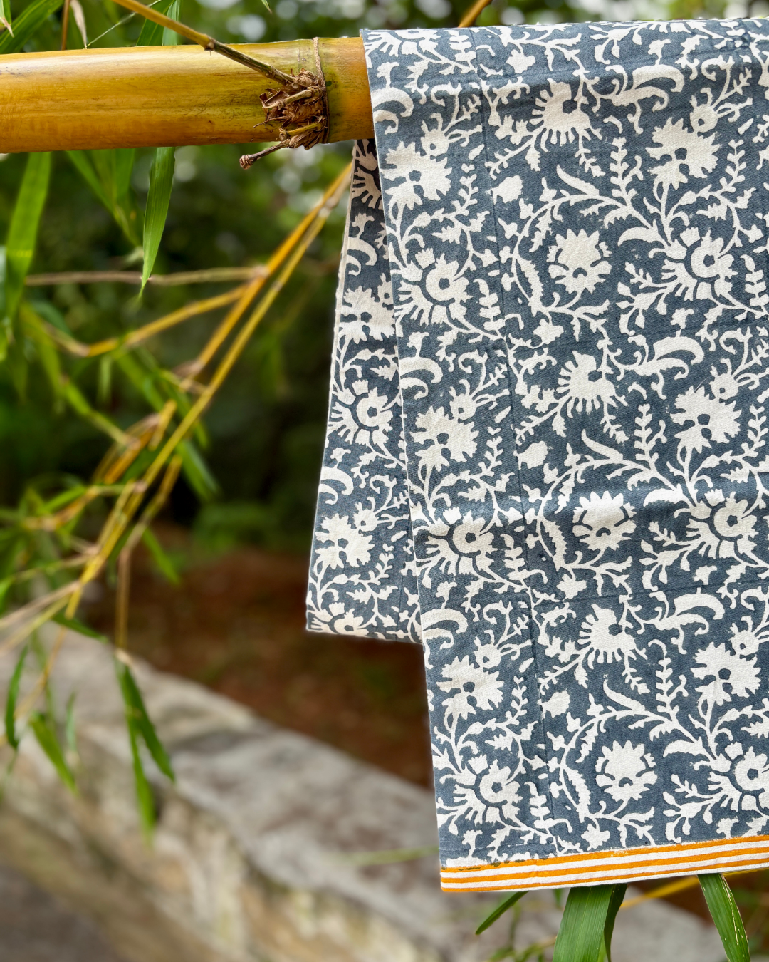 Classic Block Print Table Runner for 6 or 8 seater dining - Grey Floral