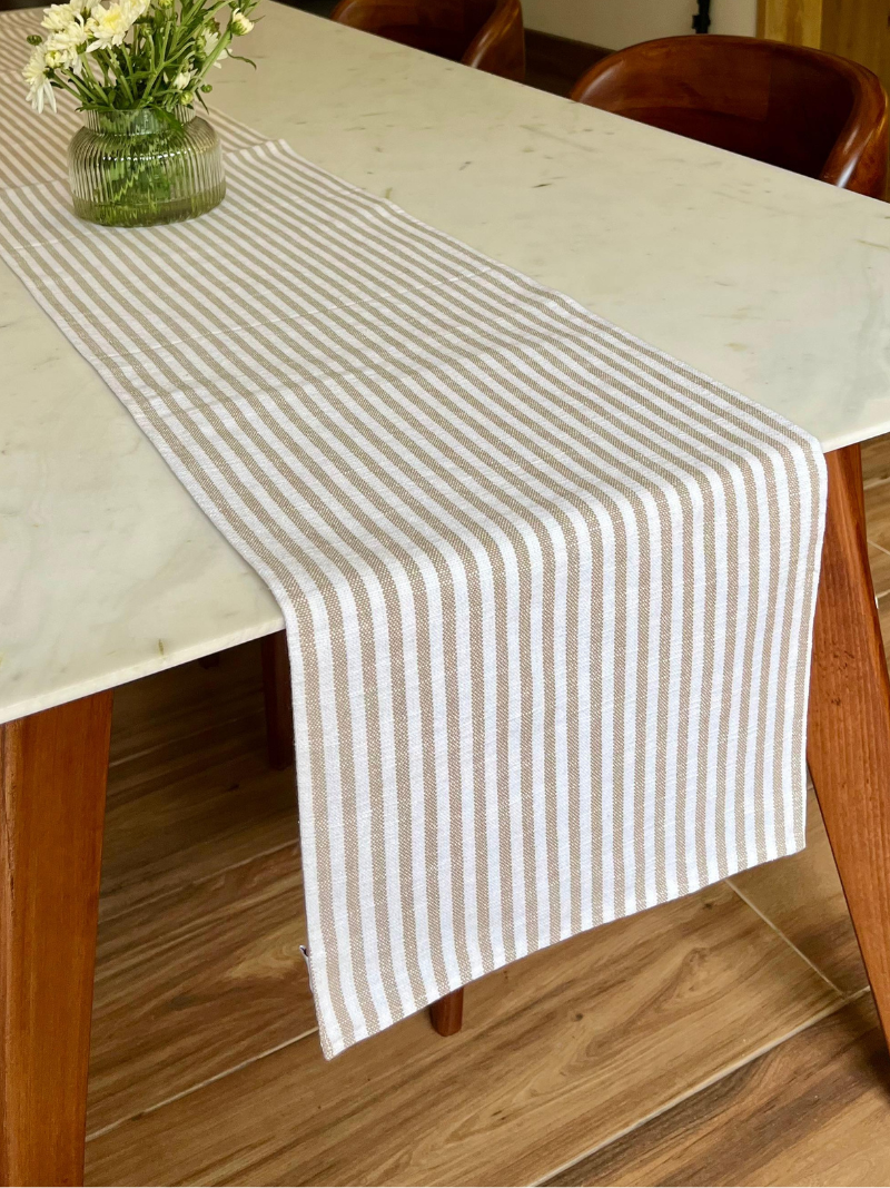 Classic Table Runner for 6 or 8 seater dining - Cream with Grey Stripes