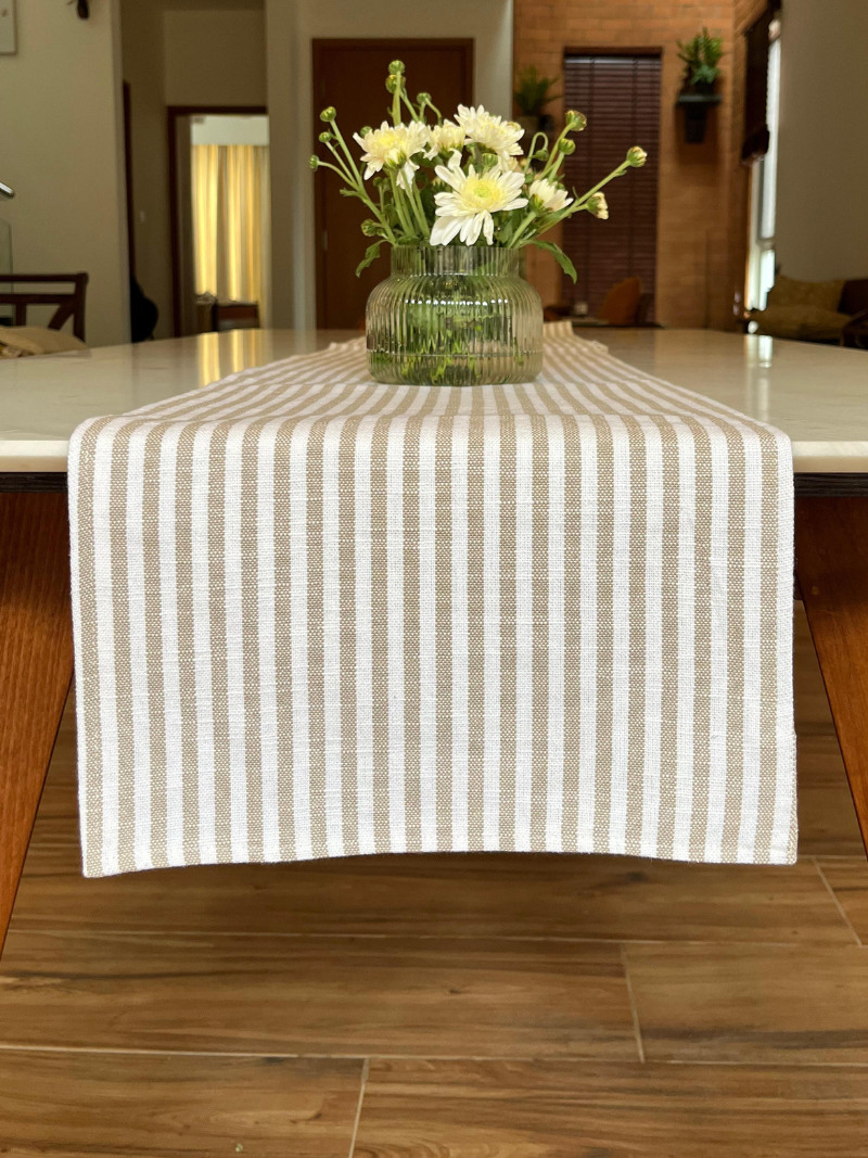 Classic Table Runner for 6 or 8 seater dining - Cream with Grey Stripes