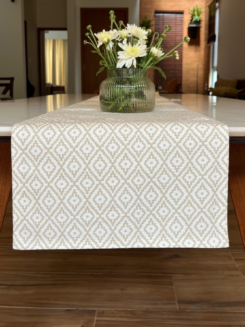 Classic Table Runner for 6 or 8 seater dining - Cream with Diamond Print