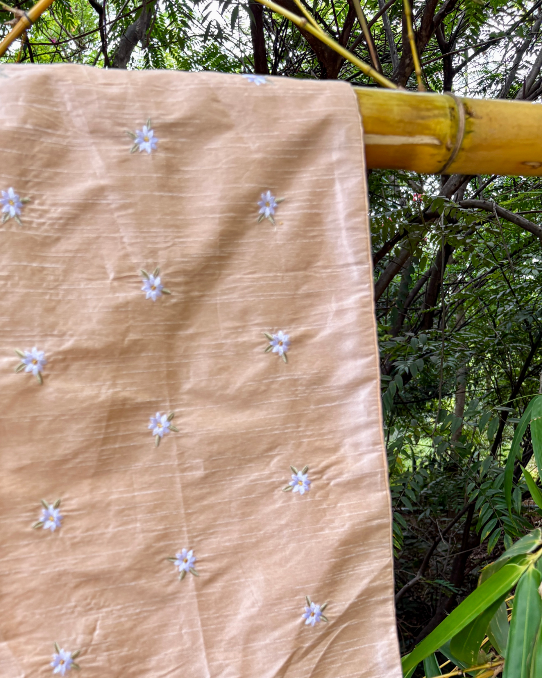 Embroidered Table Runner 12 x 90 inches - Powder Pink with white flowers