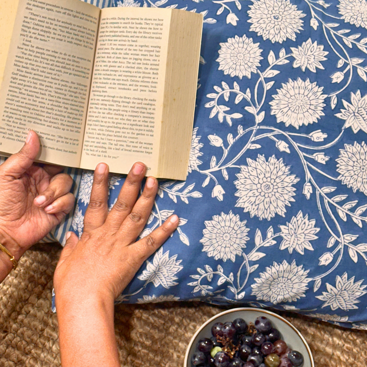 Hand Block Printed Premium Cushion Covers Set for Sofa, Living Room, Bedroom Size 20" x20" - Blue