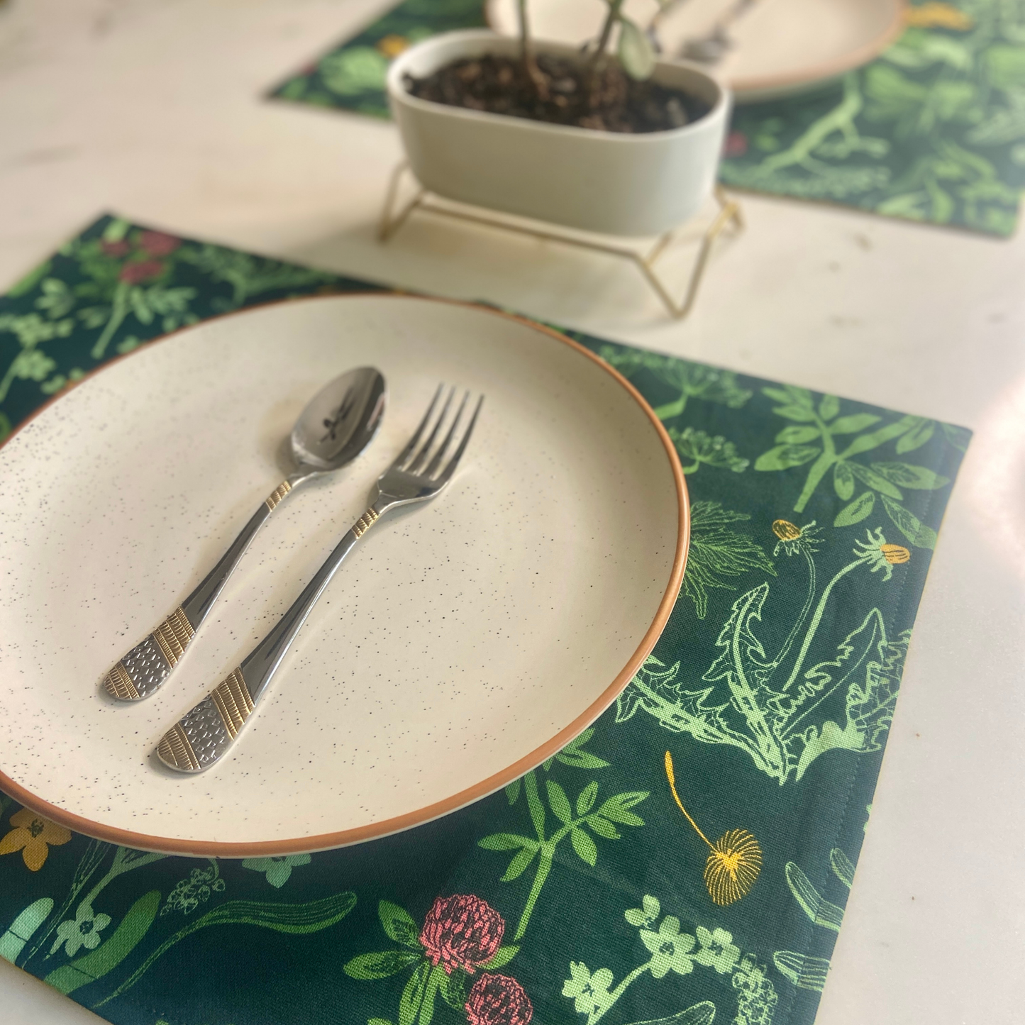Cotton Canvas Minimalistic Placemats- Garden Print
