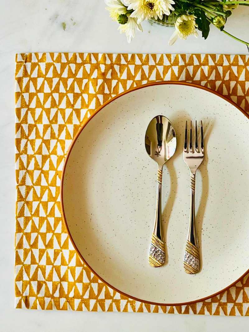 100% Cotton Canvas Minimalistic Block Printed Placemats- Mustard