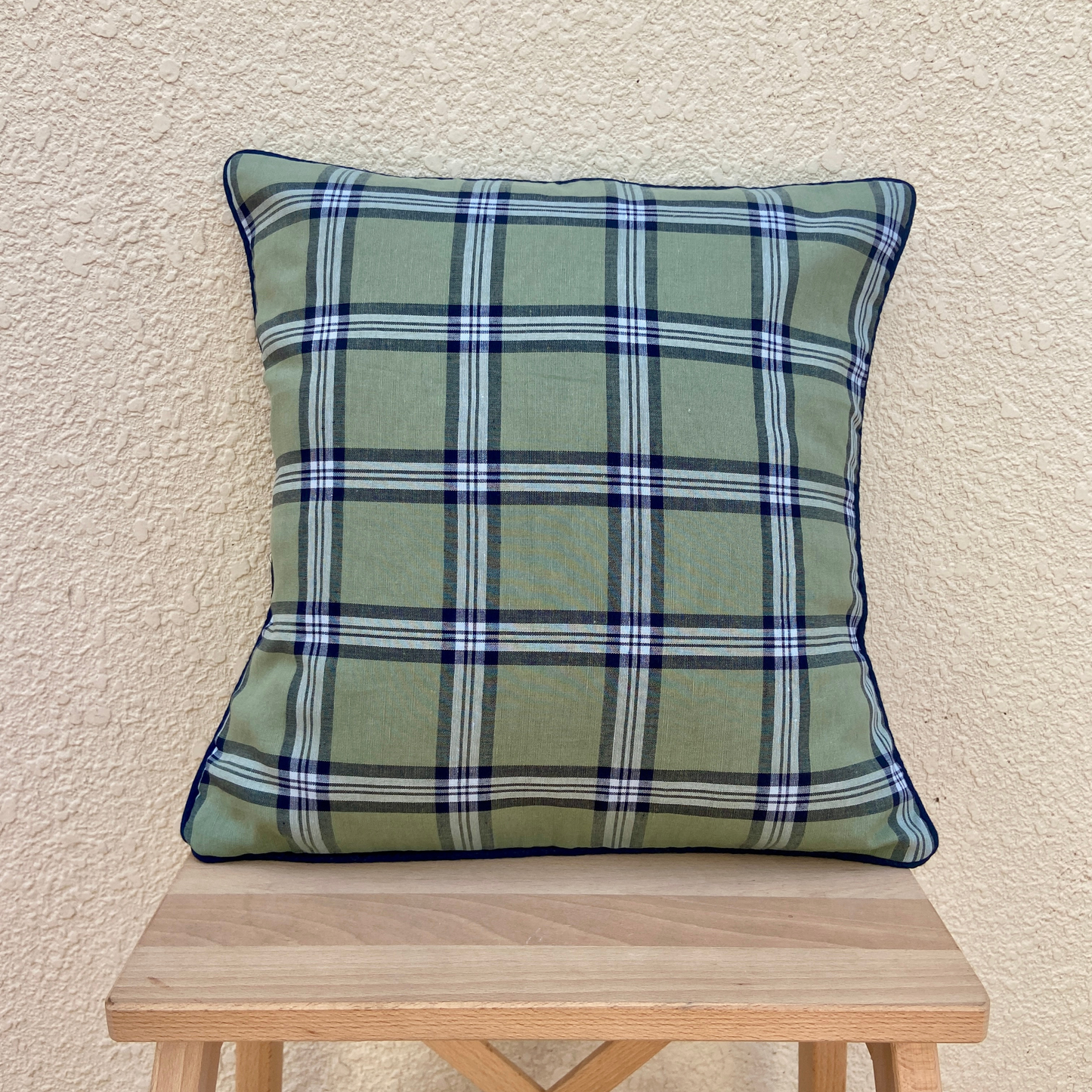 Green with Blue Checkered cushion cover 16 x 16 inches
