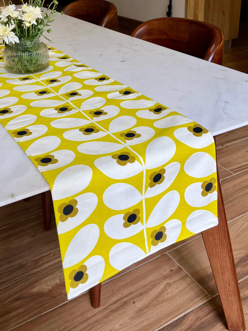 Bold Modern Table Runner for 6 or 8 seater dining - Bright Yellow inspired by Marimekko Prints