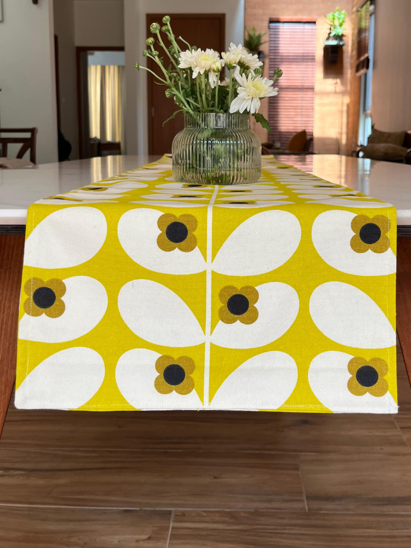 Bold Modern Table Runner for 6 or 8 seater dining - Bright Yellow inspired by Marimekko Prints