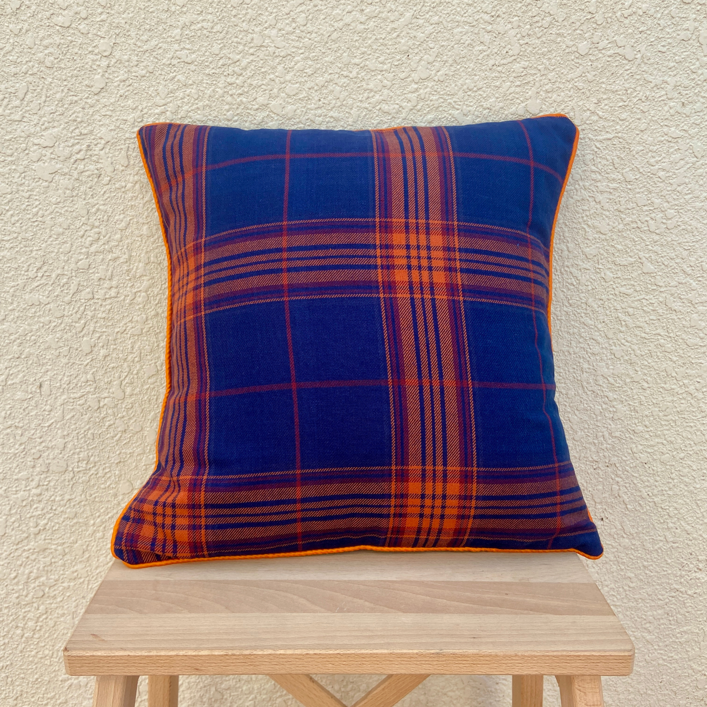 Blue with Orange tartan pattern cushion cover 16 x 16 inches