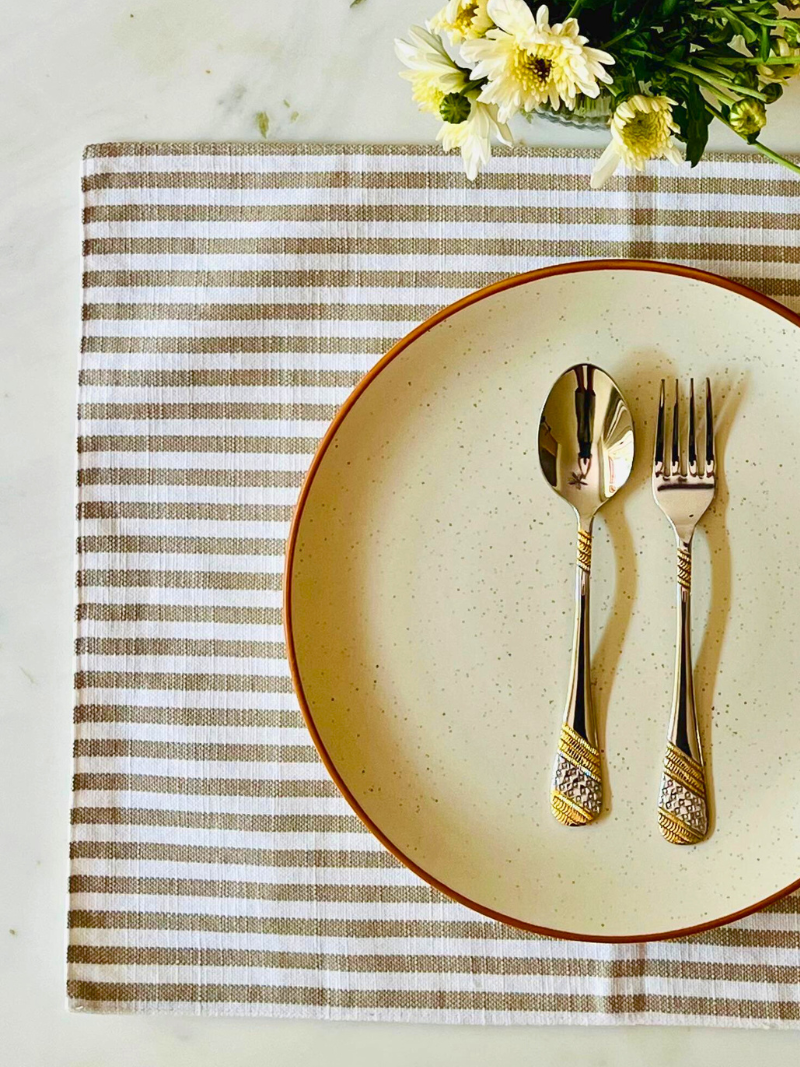Cotton Canvas Elegant Placemats- Grey Stripes