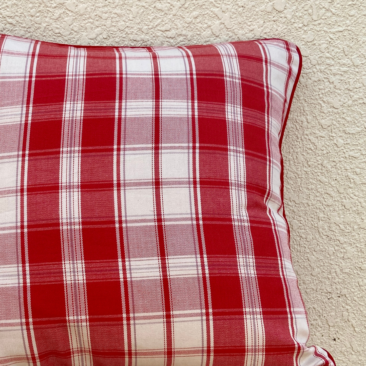 Off white with Red tartan print cushion cover 16 x 16 inches