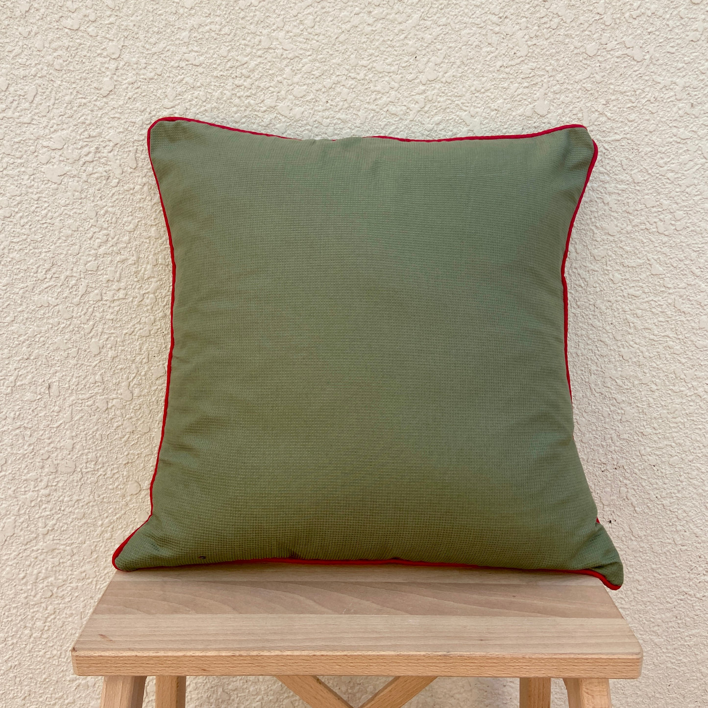 Sage Green with Red piping cushion cover 16 x 16 inches