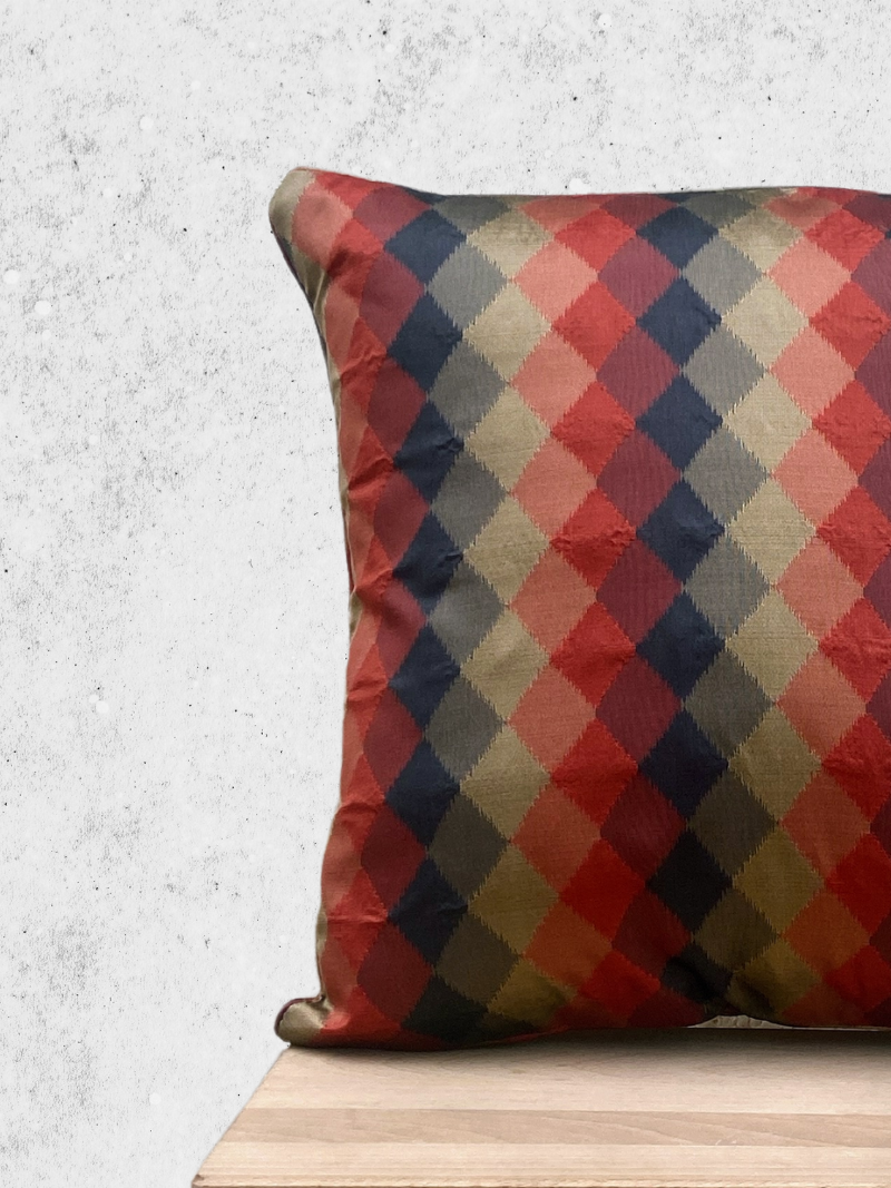Elegant Rust, Grey & Muted Gold Cushion Cover 16 x 16 inches - Diamond Pattern