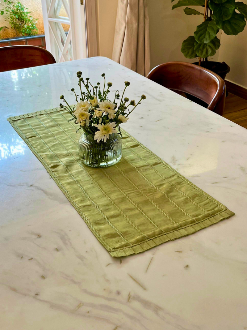 Festive Modern Table Runner Small Size for Dining and Center Table - Mint Green with Frills