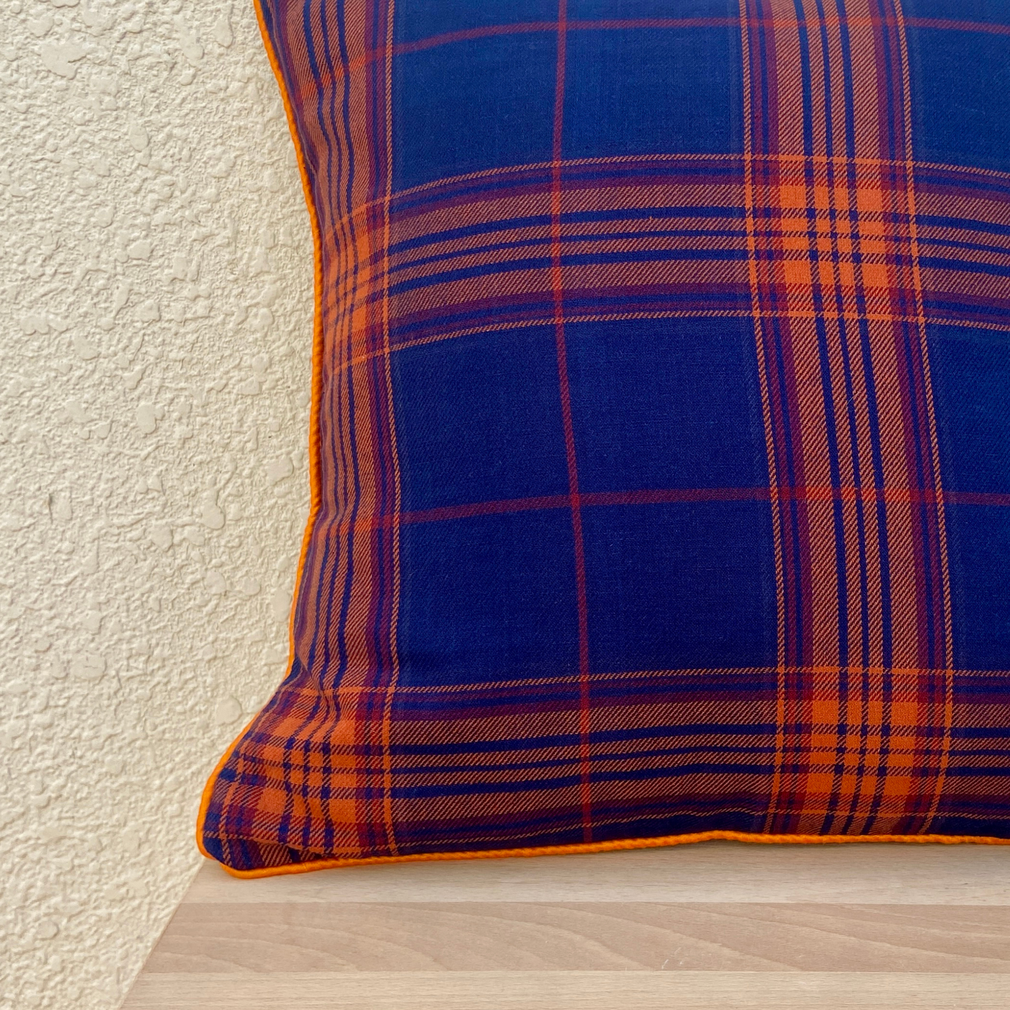 Blue with Orange tartan pattern cushion cover 16 x 16 inches