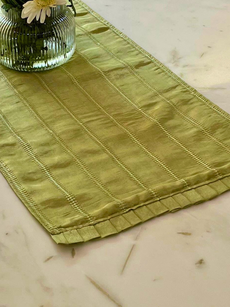 Festive Modern Table Runner Small Size for Dining and Center Table - Mint Green with Frills