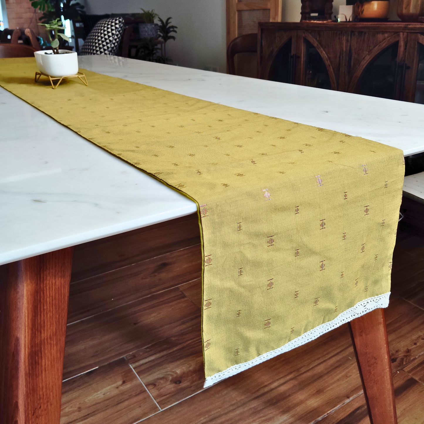 Modern Table Runner for 6 or 8 seater dining - Olive Green