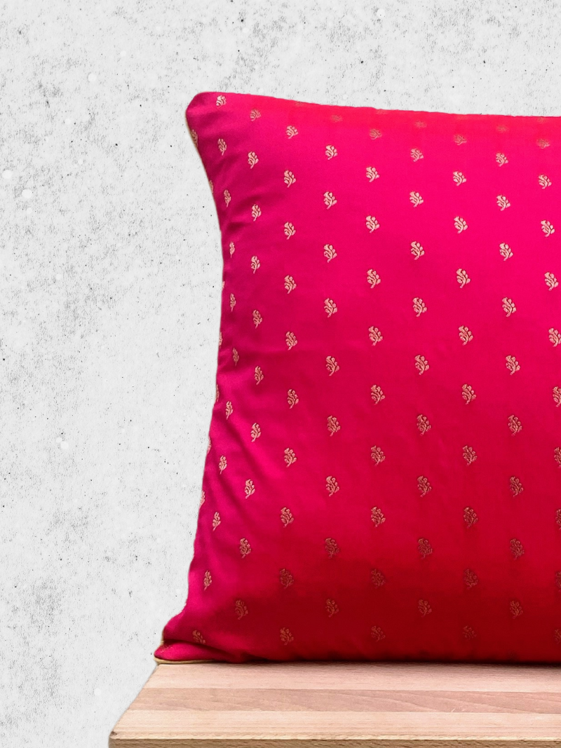 Festive Pink with Muted Gold Motif cushion covers 16 x 16 inches