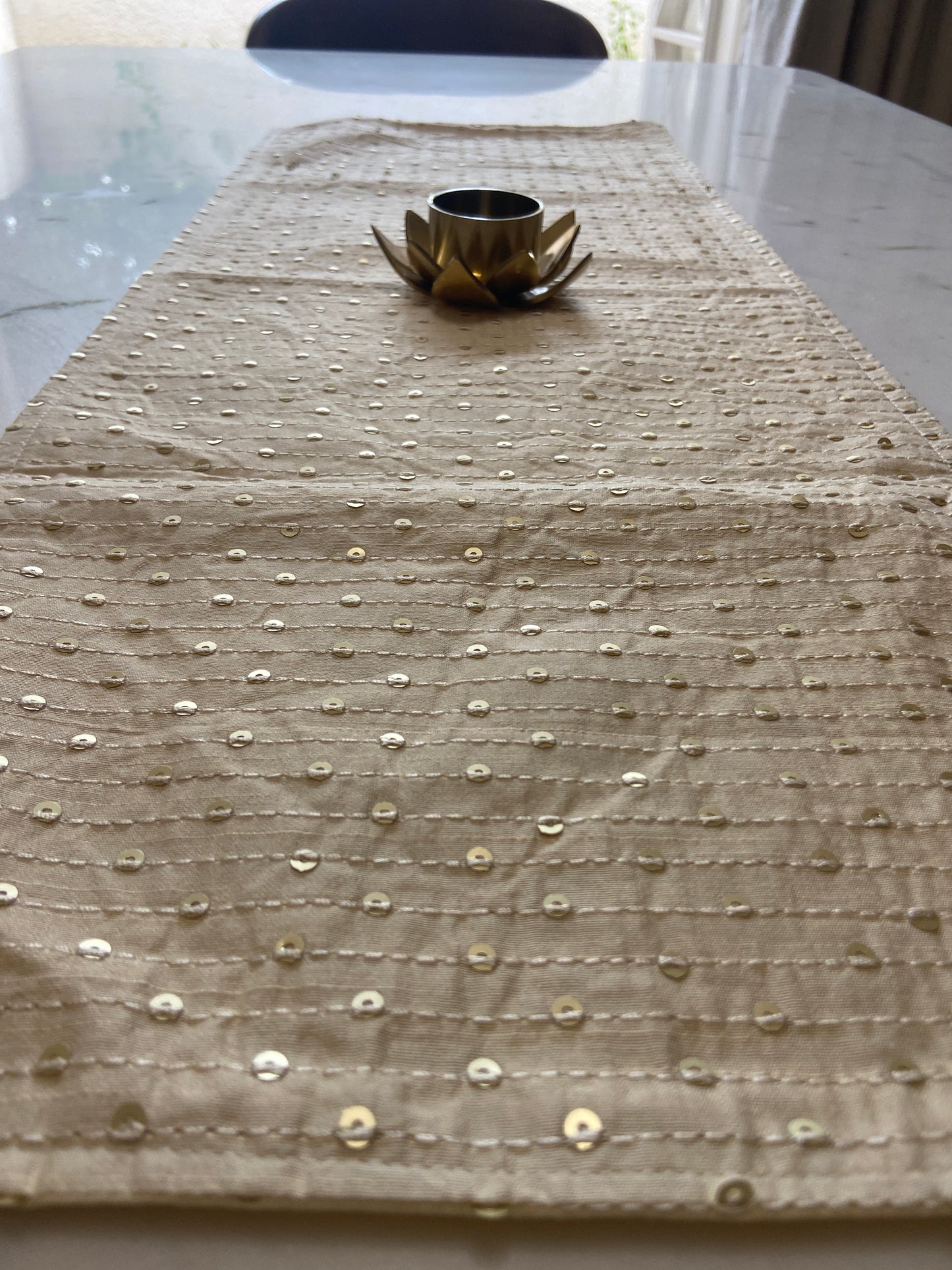 Festive Table Runner Small Size for Dining and Center Table - Cream with Sequins