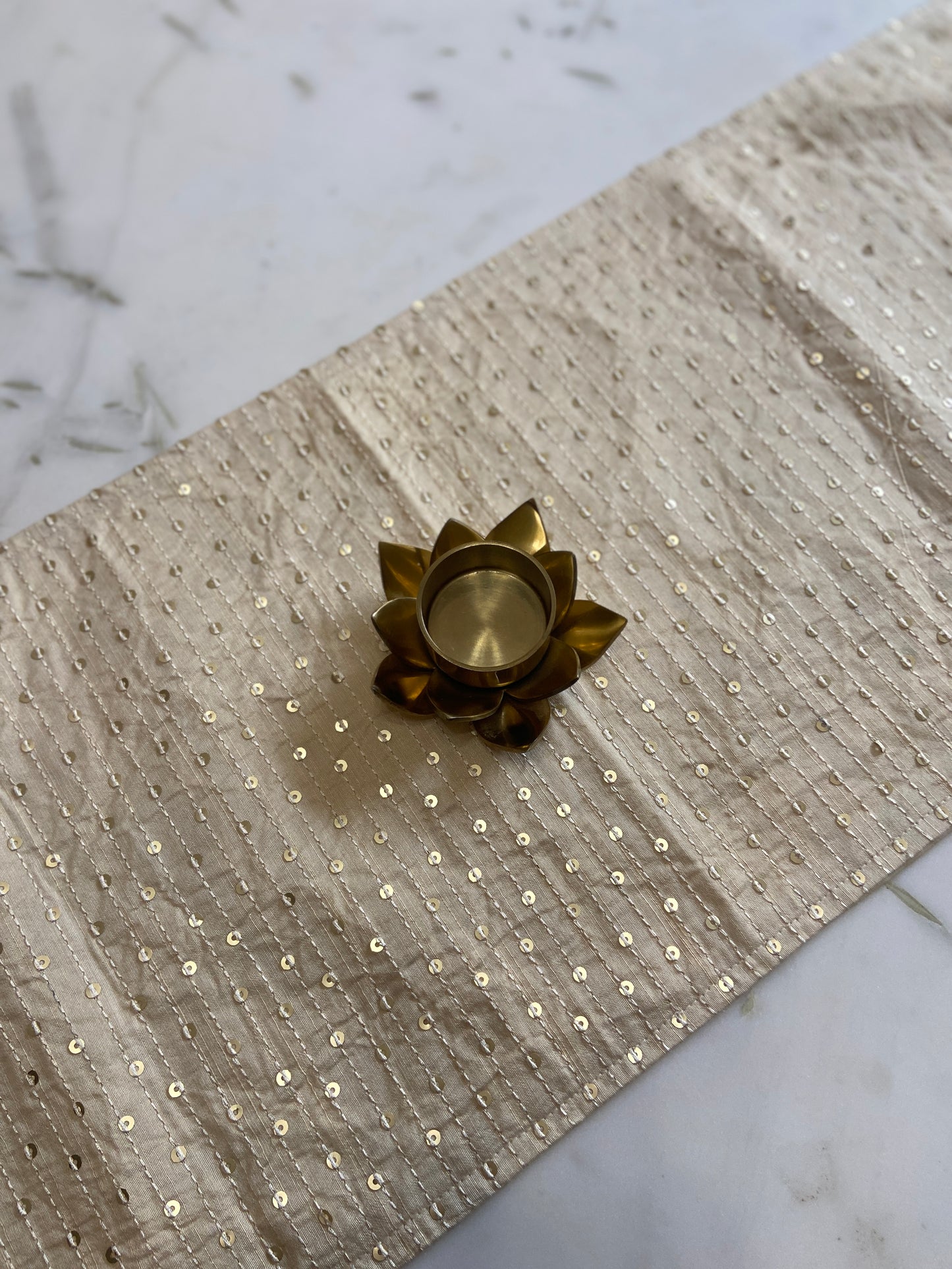 Festive Table Runner Small Size for Dining and Center Table - Cream with Sequins