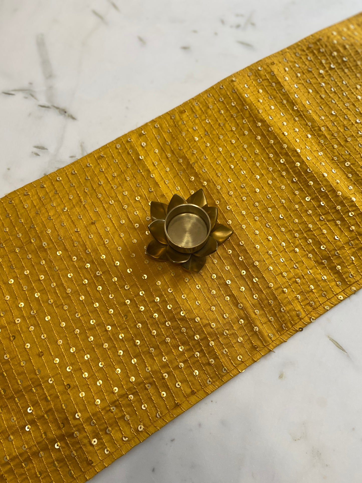 Festive Table Runner Small Size for Dining and Center Table - Mustard yellow with Frills