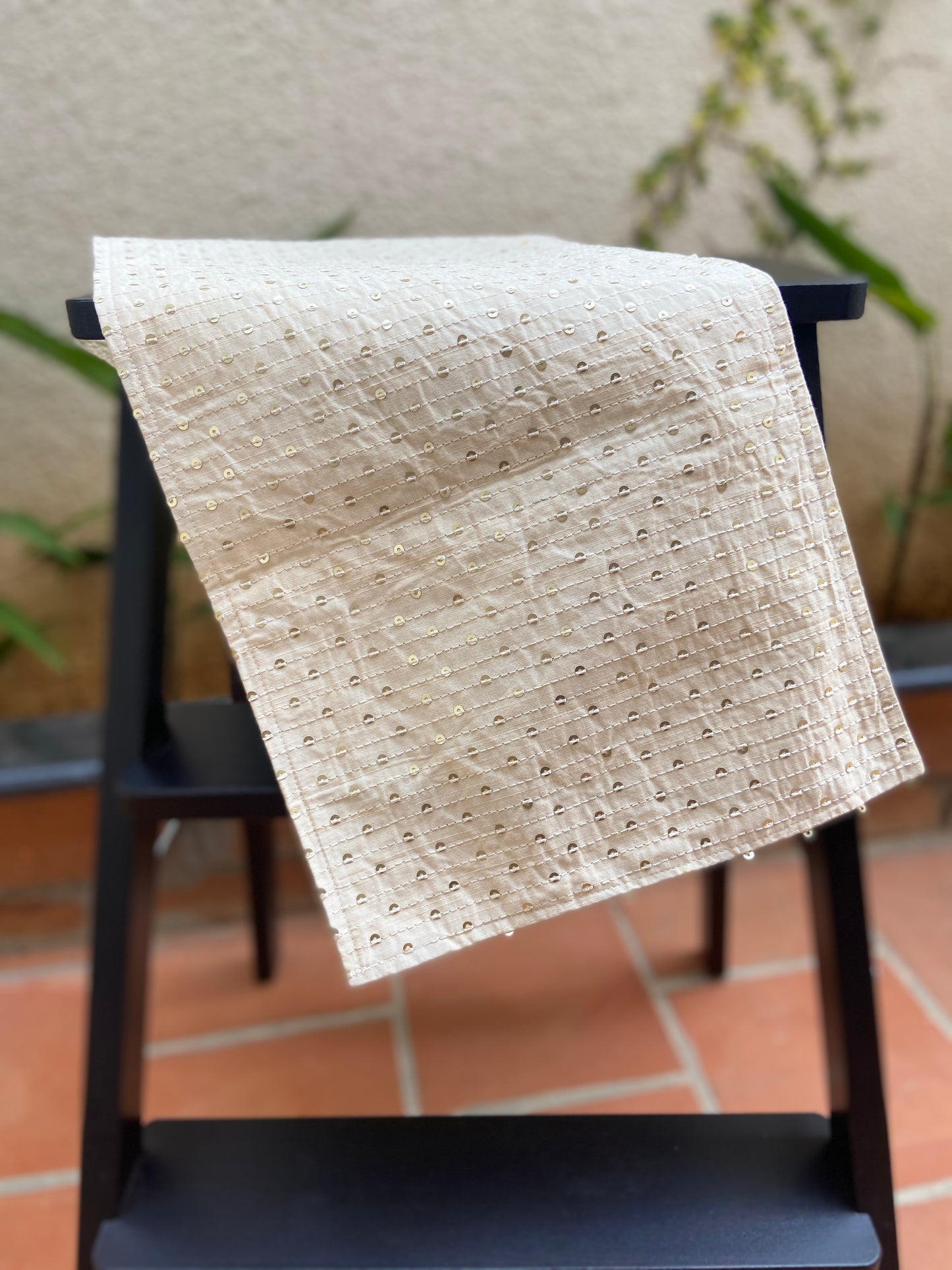 Festive Table Runner Small Size for Dining and Center Table - Cream with Sequins