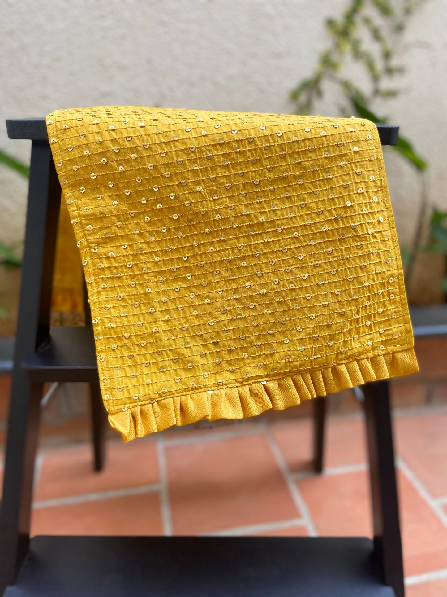 Festive Table Runner Small Size for Dining and Center Table - Mustard yellow with Frills