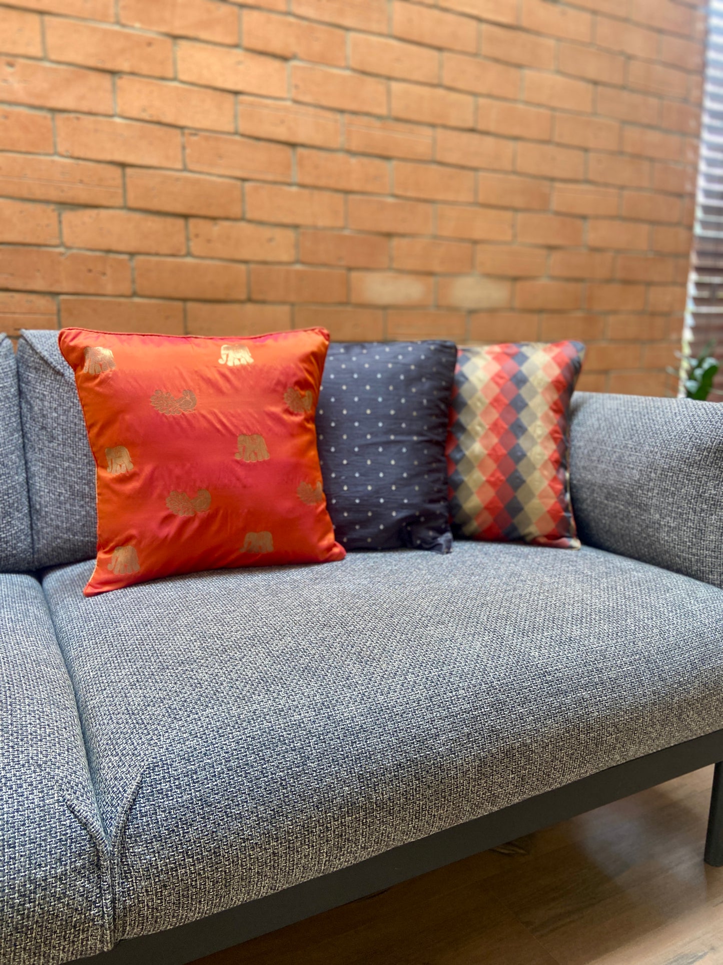 Elegant Rust, Grey & Muted Gold Cushion Cover 16 x 16 inches - Diamond Pattern
