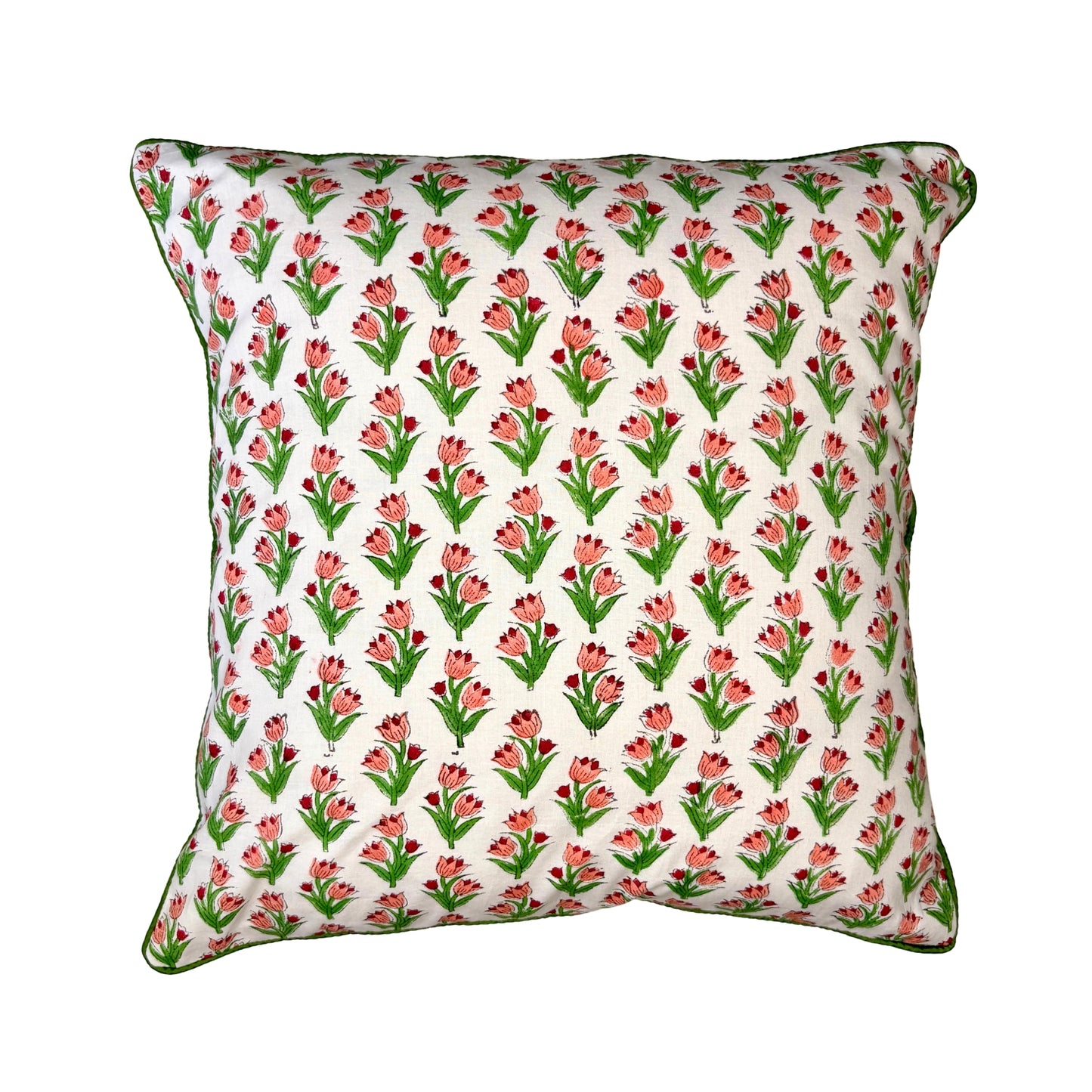 Hand Block Printed Premium Cushion Covers for Sofa, Living Room, Bedroom Size 16" x16" - Pink Flower Bouquets
