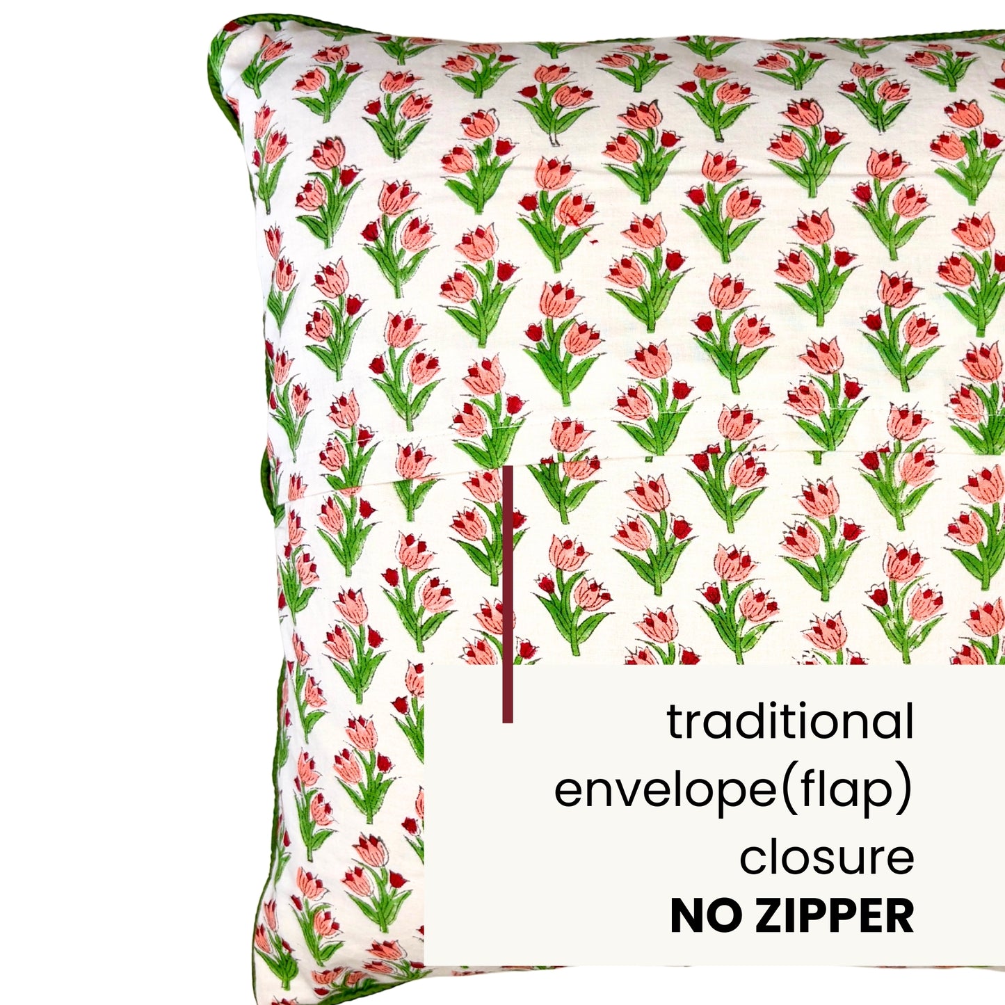 Hand Block Printed Premium Cushion Covers for Sofa, Living Room, Bedroom Size 16" x16" - Pink Flower Bouquets
