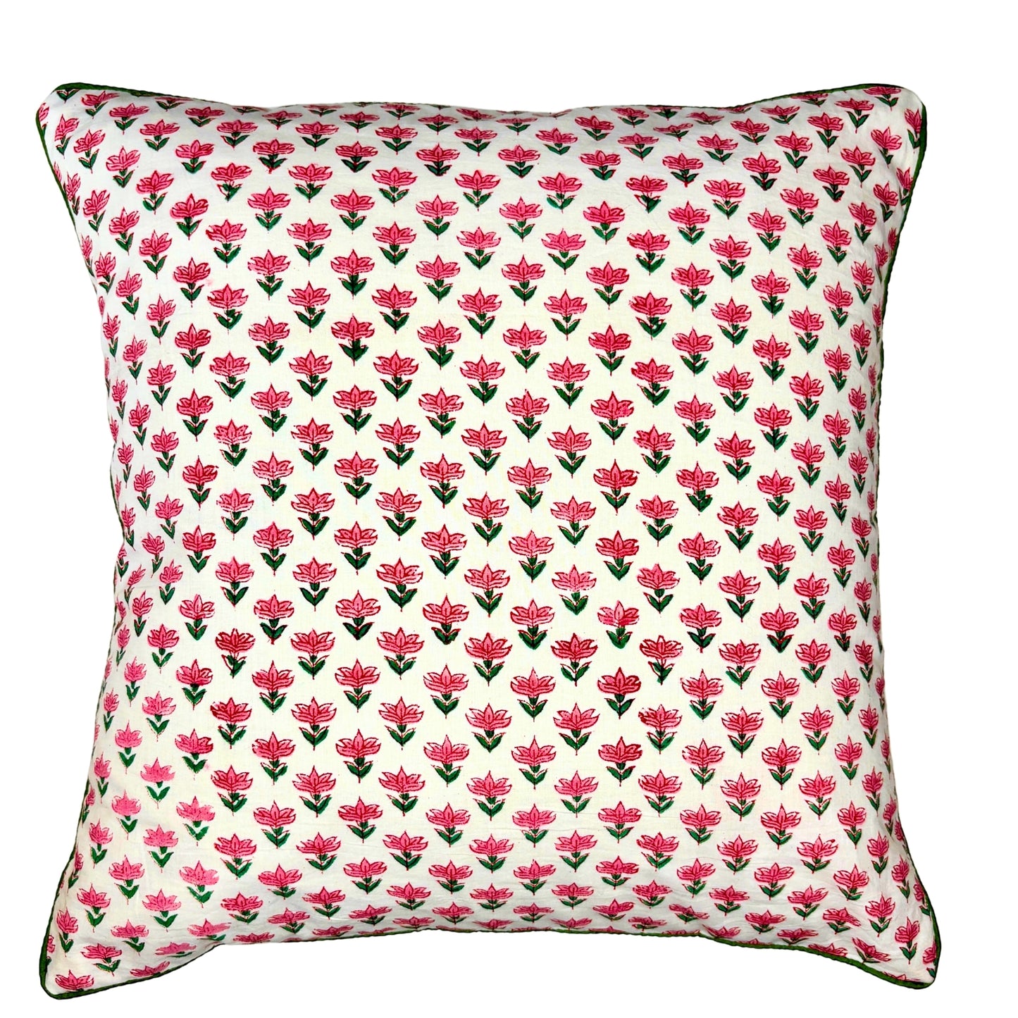 Hand Block Printed Premium Cushion Covers for Sofa, Living Room, Bedroom Size 16" x16" - Small Pink Flowers