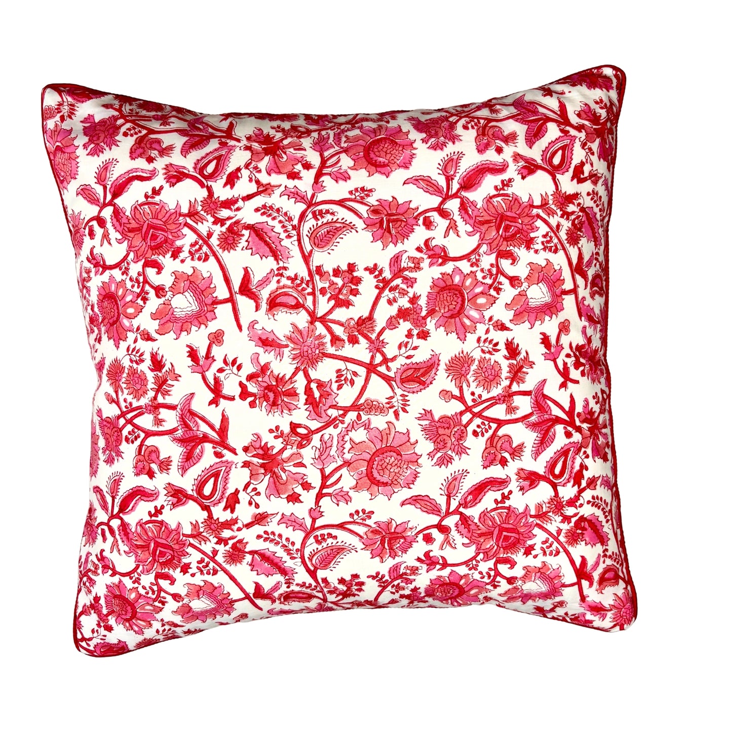 Hand Block Printed Premium Cushion Covers for Sofa, Living Room, Bedroom Size 16" x16" - Pink Blossom Wildflower Waltz