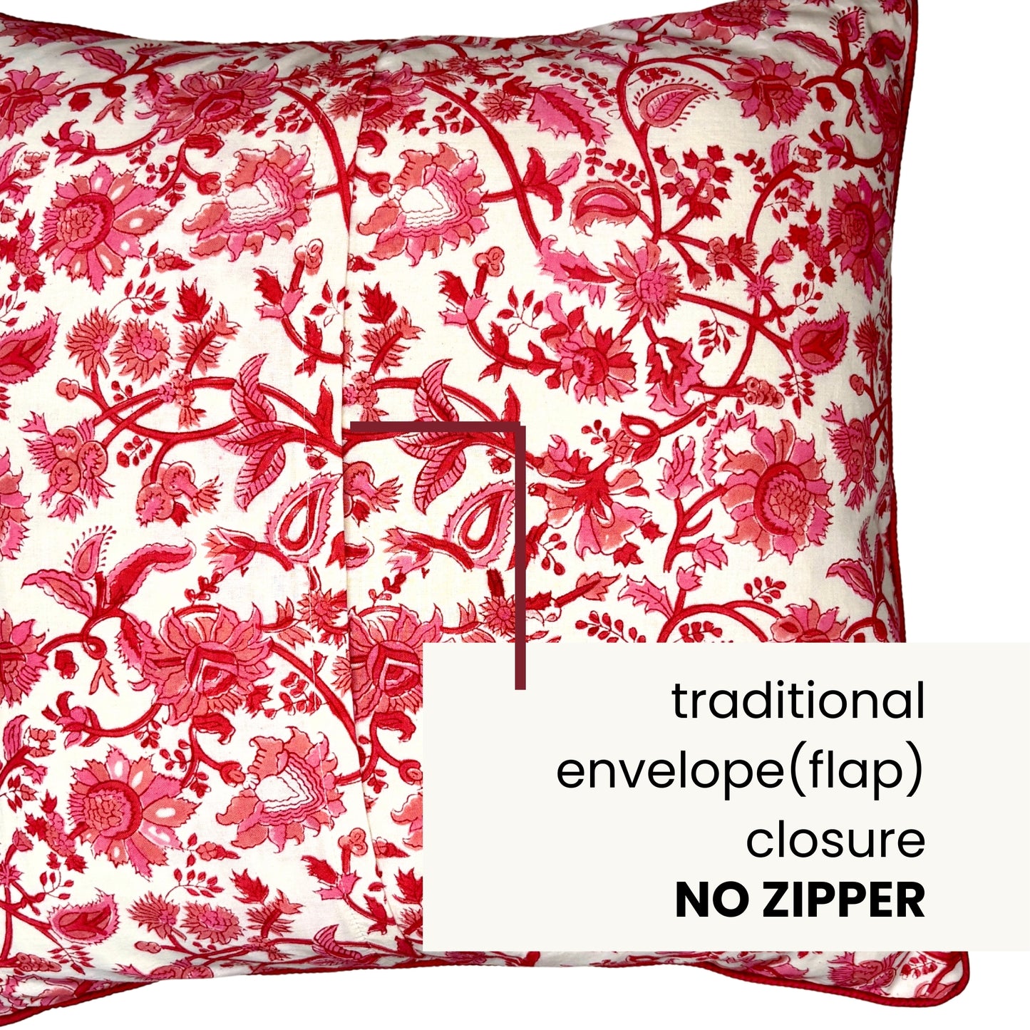 Hand Block Printed Premium Cushion Covers for Sofa, Living Room, Bedroom Size 16" x16" - Pink Blossom Wildflower Waltz