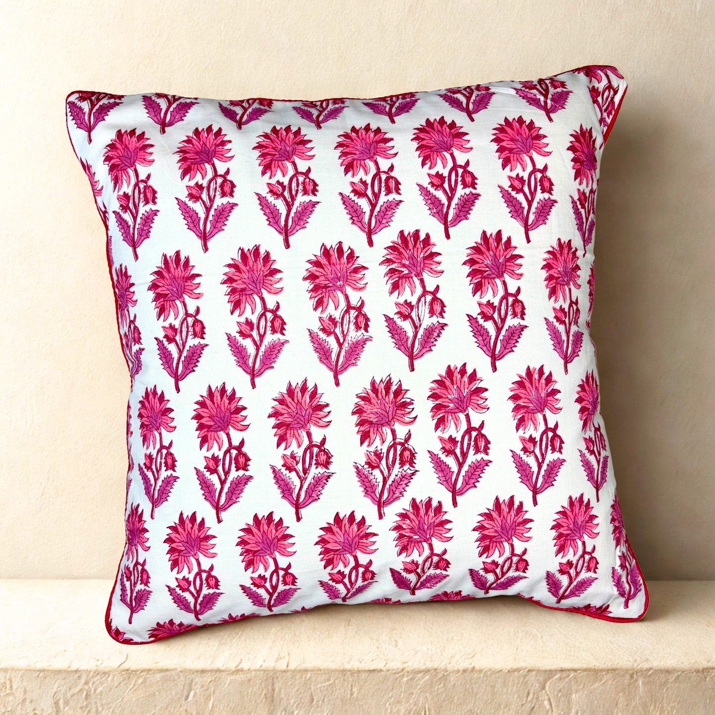 Hand Block Printed Premium Cushion Covers for Sofa, Living Room, Bedroom Size 16" x16" - Pretty Rosewood Charm