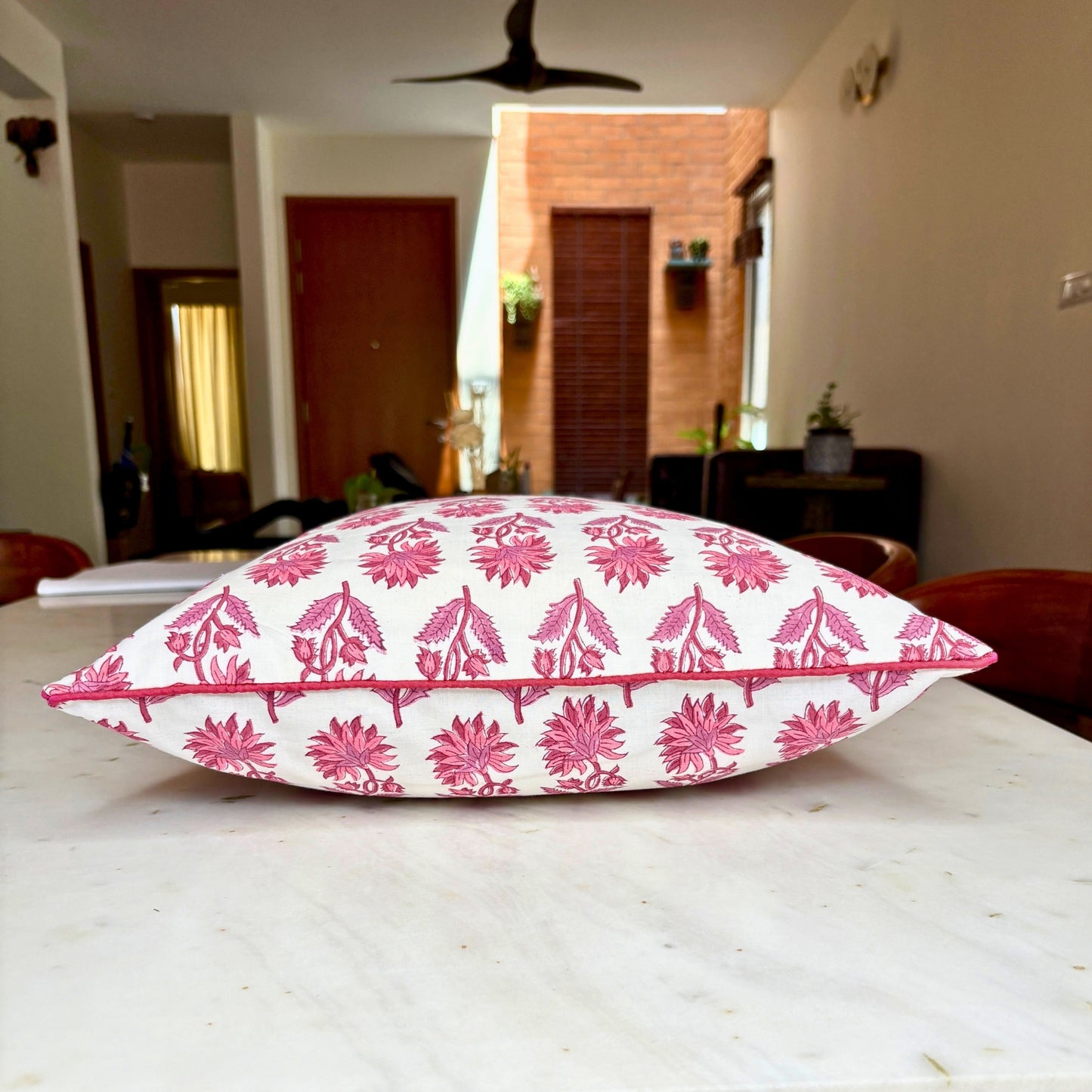 Hand Block Printed Premium Cushion Covers for Sofa, Living Room, Bedroom Size 16" x16" - Pretty Rosewood Charm