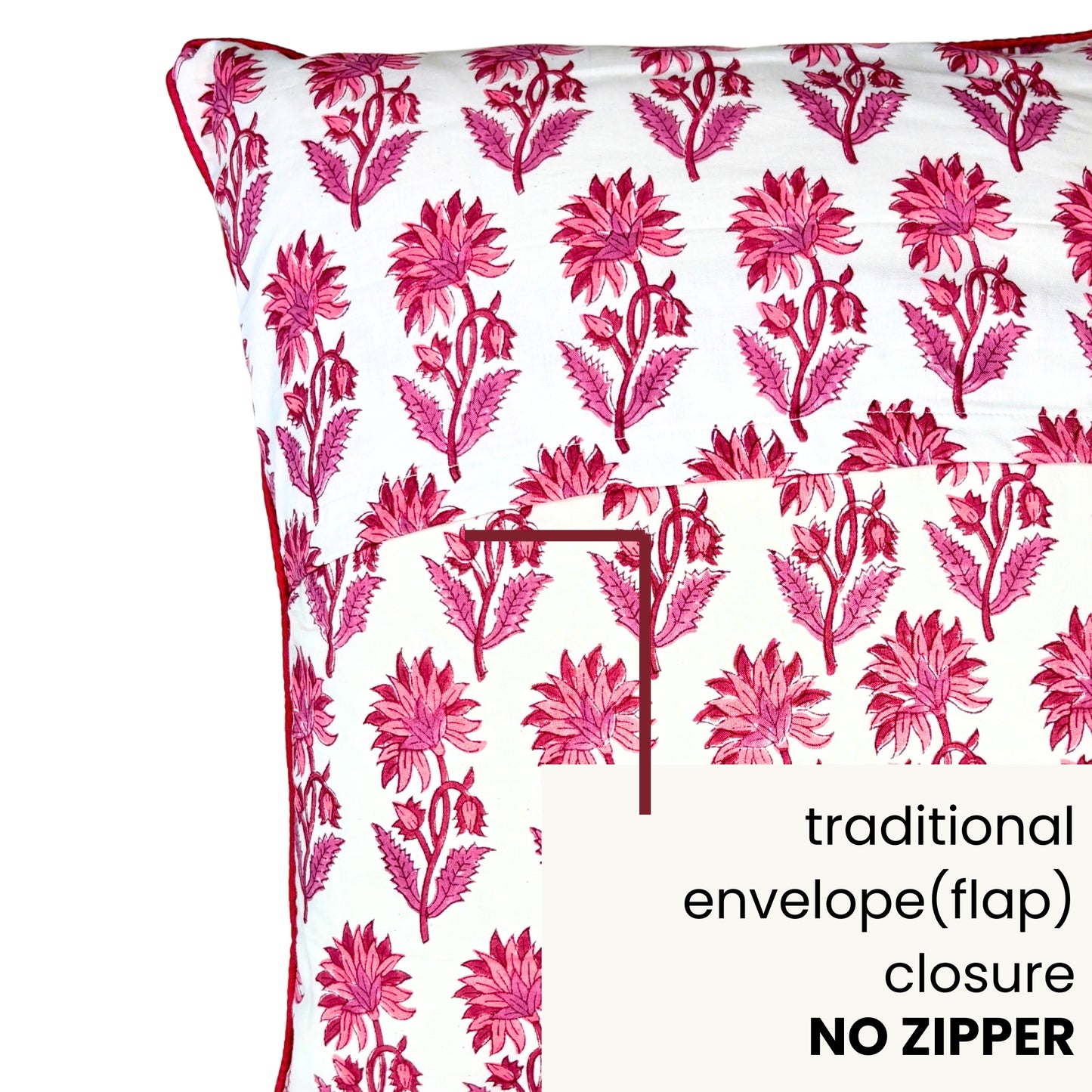 Hand Block Printed Premium Cushion Covers for Sofa, Living Room, Bedroom Size 16" x16" - Pretty Rosewood Charm